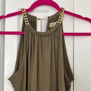 Michael Kors Gold Embellished Green Ruched Tank Top